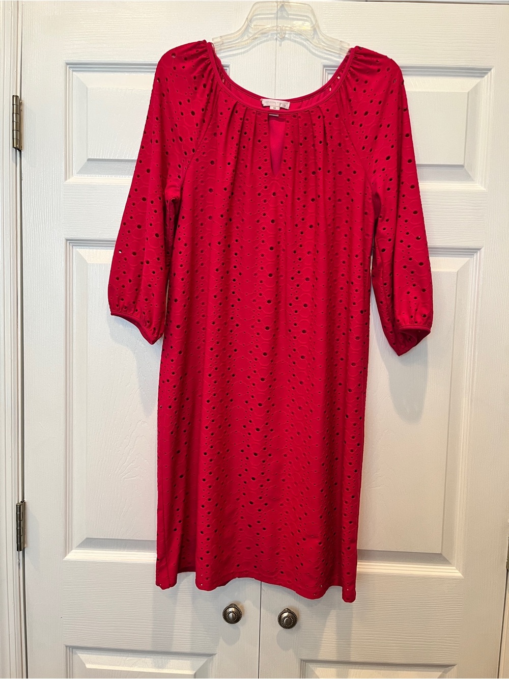 Women's Red Eyelet Shift Dress